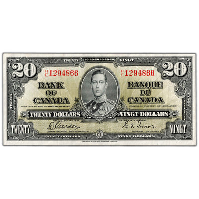SOLD $20 1937 Bank of Canada Note Gordon-Towers H/E Changeover Prefix BC-25b - EF
