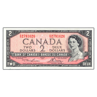 SOLD $2 1954 Bank of Canada Note Lawson-Bouey R/G Prefix BC-38d - Abt. AU