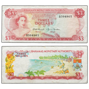 SOLD Bahamas 1968 $3 Three Dollars Note P #28a - VF