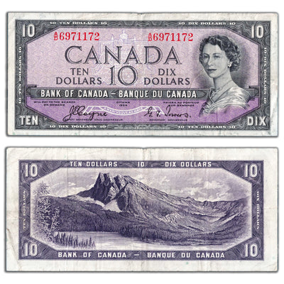 $10 1954 Bank of Canada Note Devil Face A/D Prefix BC-32a - VF