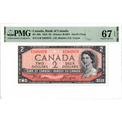 SOLD $2 1954 Bank of Canada Note Devil Face E/B Prefix BC-30b - PMG Gem UNC-67 EPQ