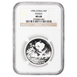 SOLD China 1996 5 Yuan 1/2oz .999 Fine Silver Panda Coin - NGC MS-68