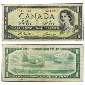 SOLD $1 1954 Bank of Canada Note Devil Face M/A Prefix BC-29b - Faded