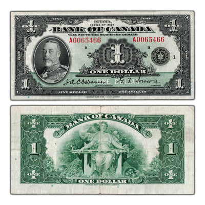 $1 1935 Bank of Canada Note English Text Letter 'A' BC-1 - VF/EF