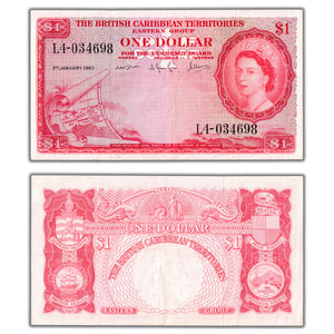 SOLD British Caribbean Territories 1963 $1 One Dollar Note P #7c - VF+