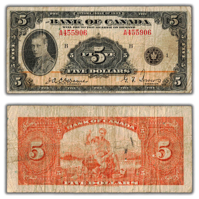 SOLD $5 1935 Bank of Canada Note English Text BC-5 - Fine