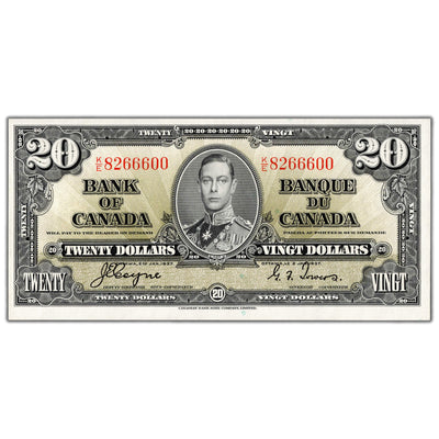 SOLD $20 1937 Bank of Canada Note Coyne-Towers K/E Prefix BC-25c - AU+ (pressed)