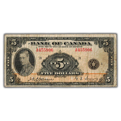 SOLD $5 1935 Bank of Canada Note English Text BC-5 - Fine