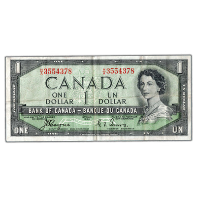 $1 1954 Bank of Canada Note Devil Face H/A Prefix BC-29b - VF