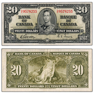 SOLD $20 1937 Bank of Canada Note Gordon-Towers D/E Prefix BC-25b - VF+