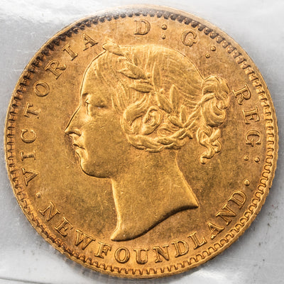 SOLD Newfoundland 1882-H $2 Two Dollars Gold Coin - ICCS AU-50