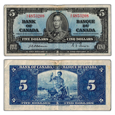 SOLD $5 1937 Bank of Canada Note Osborne Signature A/C Prefix BC-23a