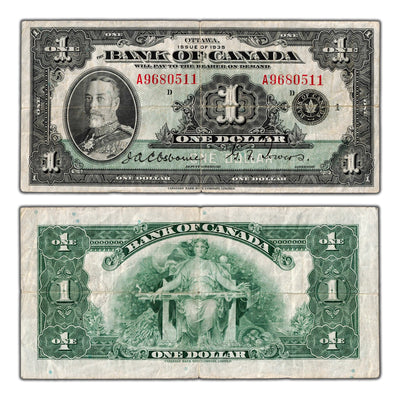 $1 1935 Bank of Canada Note English Text Letter 'A' BC-1 - VF