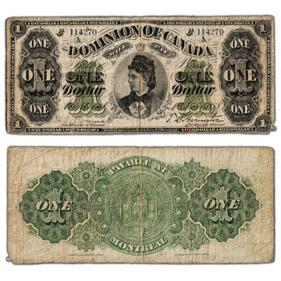 $1 1878 Dominion of Canada Note Payable at Montreal DC-8e-i - Fine (damaged corner)