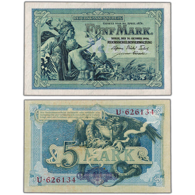 SOLD Germany 1904 5 Five Mark Note P #8a - VF
