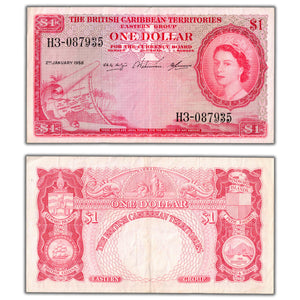 British Caribbean Territories 1958 $1 One Dollar Note P #7c - VF/EF