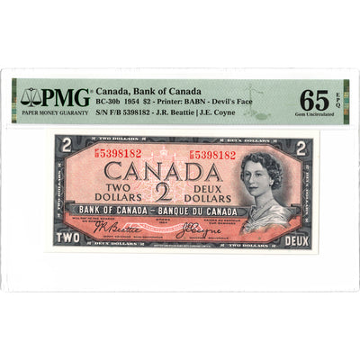 SOLD $2 1954 Bank of Canada Note Devil Face F/B Prefix BC-30b - PMG Gem UNC-65 EPQ
