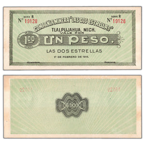 Mexico Compañia Minera "Las Dos Estrellas" 1 One Peso Note - Uncirculated