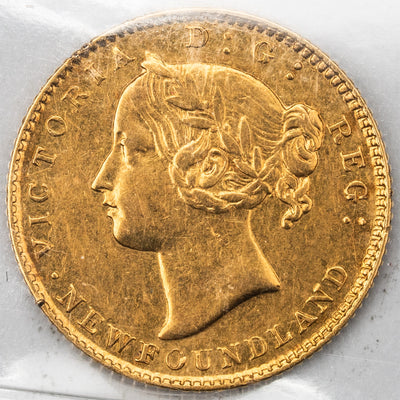SOLD Newfoundland 1885 $2 Two Dollars Gold Coin - ICCS EF-40