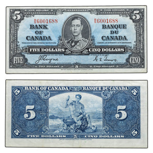 SOLD $5 1937 Bank of Canada Note Coyne-Towers B/S Prefix BC-23c - Crisp VF