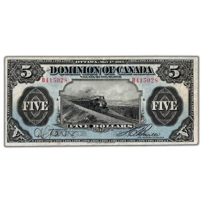 SOLD $5 1912 Dominion of Canada Note No Seal 'B' Before Sheet DC-21c - Nice VF/EF