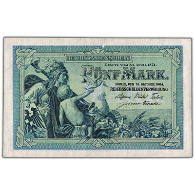 SOLD Germany 1904 5 Five Mark Note P #8a - VF