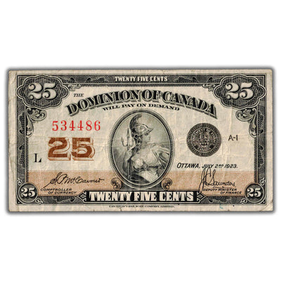 25 Cents 1923 Dominion of Canada Shinplaster Note DC-24c - Fine