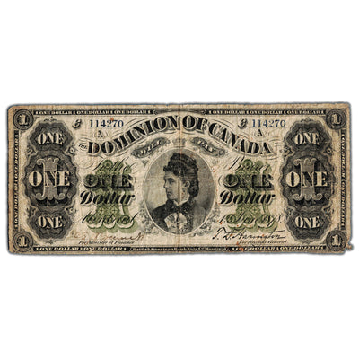 $1 1878 Dominion of Canada Note Payable at Montreal DC-8e-i - Fine (damaged corner)