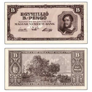 SOLD Hungary 1946 1,000,000 B-Pengo Hyperinflation Note P #134 - Circulated