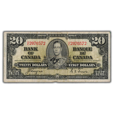 $20 1937 Bank of Canada Note Coyne-Towers H/E Changeover Prefix BC-25c - Fine