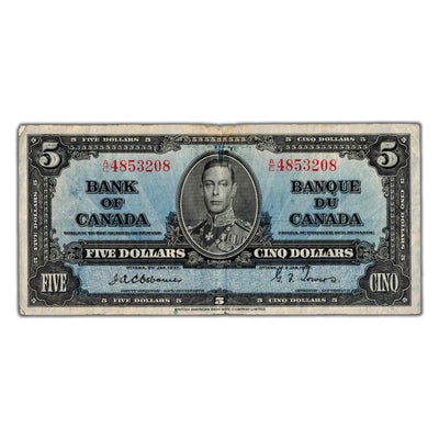 SOLD $5 1937 Bank of Canada Note Osborne Signature A/C Prefix BC-23a