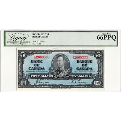 $5 1937 Bank of Canada Note Coyne-Towers Z/C Prefix BC-23c - Legacy Gem UNC-66 PPQ