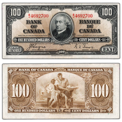 SOLD $100 1937 Bank of Canada Note Coyne-Towers B/J Prefix BC-27c - EF+