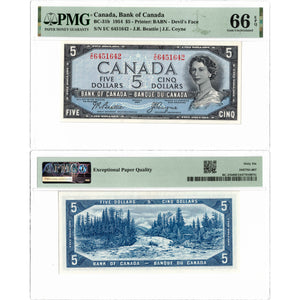 SOLD $5 1954 Bank of Canada Note Devil Face I/C Prefix BC-31b - PMG Gem UNC-66 EPQ