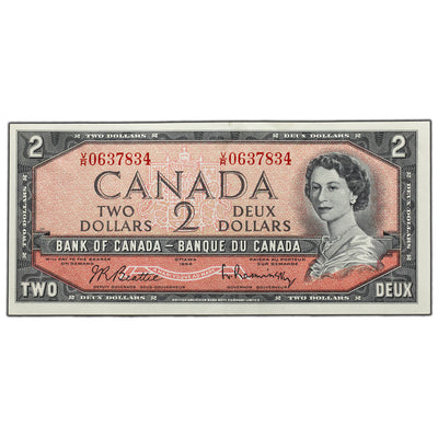 SOLD $2 1954 Bank of Canada Note Beattie-Rasminsky V/R Prefix BC-38b - EF/AU