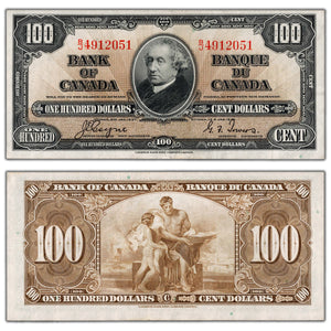 SOLD $100 1937 Bank of Canada Note Coyne-Towers B/J Prefix BC-27c - EF/AU