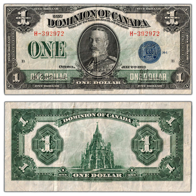 $1 1923 Dominion of Canada Note Blue Seal Series H DC-25c - VF