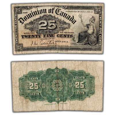 25 Cents 1900 Dominion of Canada Shinplaster Note Courtney DC-15a