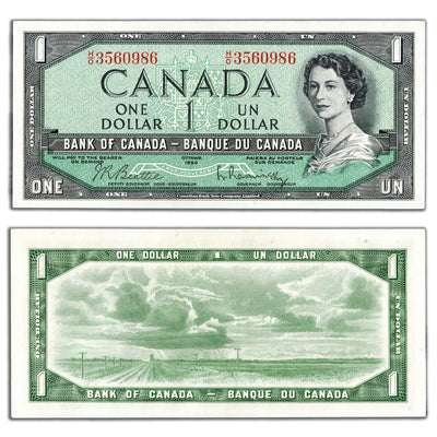 SOLD $1 1954 Bank of Canada Note Beattie-Rasminsky H/O Prefix BC-37b - Abt. UNC