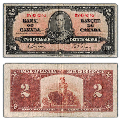 $2 1937 Bank of Canada Note Gordon-Towers W/B Prefix BC-22b - Circulated