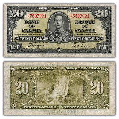 $20 1937 Bank of Canada Note Coyne-Towers K/E Changeover Prefix BC-25c - Fine+