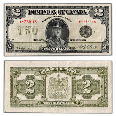 SOLD $2 1923 Dominion of Canada Note Black Seal Series V DC-26k - Nice VF