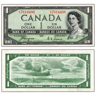 $1 1954 Bank of Canada Note Devil Face B/A Prefix BC-29a - Uncirculated