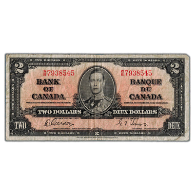 $2 1937 Bank of Canada Note Gordon-Towers W/B Prefix BC-22b - Circulated