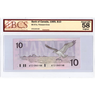 SOLD $10 1989 Bank of Canada Note Thiessen-Crow ATZ Prefix BC-57a - BCS AU-58