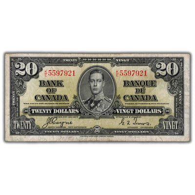 $20 1937 Bank of Canada Note Coyne-Towers K/E Changeover Prefix BC-25c - Fine+