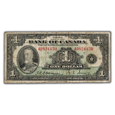 $1 1935 Bank of Canada Note English Text Series A BC-1 - VG/F