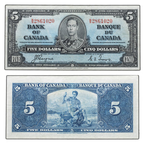 SOLD $5 1937 Bank of Canada Note Coyne-Towers B/S Prefix BC-23c - VF+
