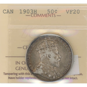 SOLD Canada 1903-H 50 Cents Half Dollar Silver Coin - ICCS VF-20