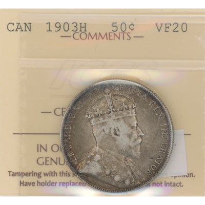 SOLD Canada 1903-H 50 Cents Half Dollar Silver Coin - ICCS VF-20